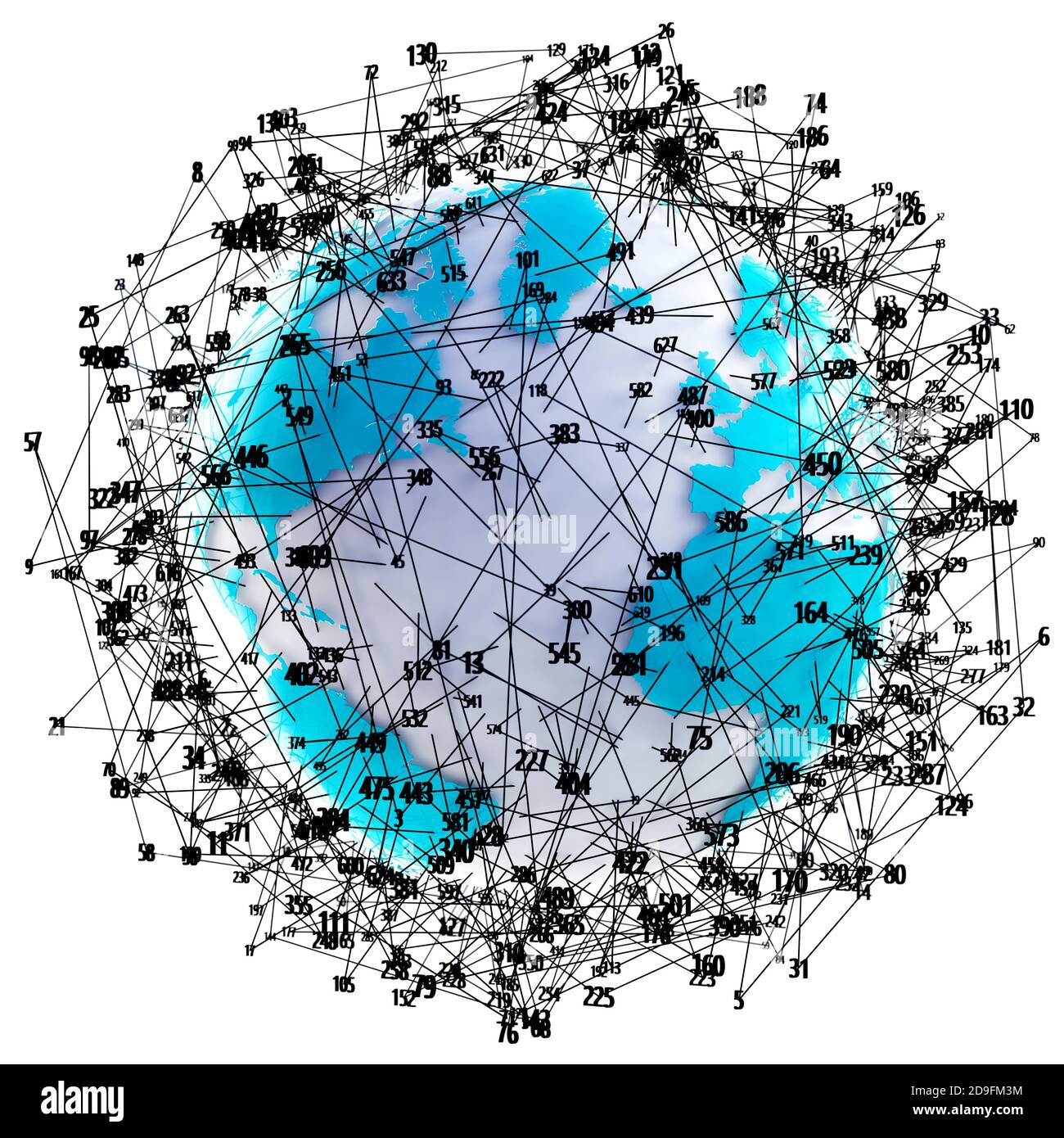 Tecnologia e comunicazione per l'analisi e la gestione dei dati in internet.3d illustration.World map e strumenti informatici per la cybersicurezza. Foto Stock