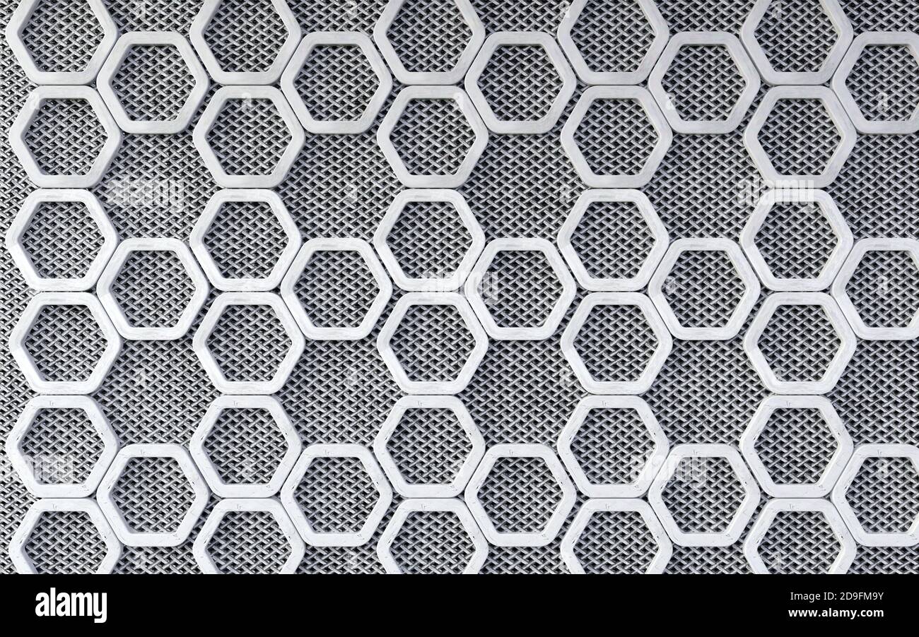 Schema di disegno bianco.esagoni e superficie griglia.Abstract sfondo geometrico Foto Stock