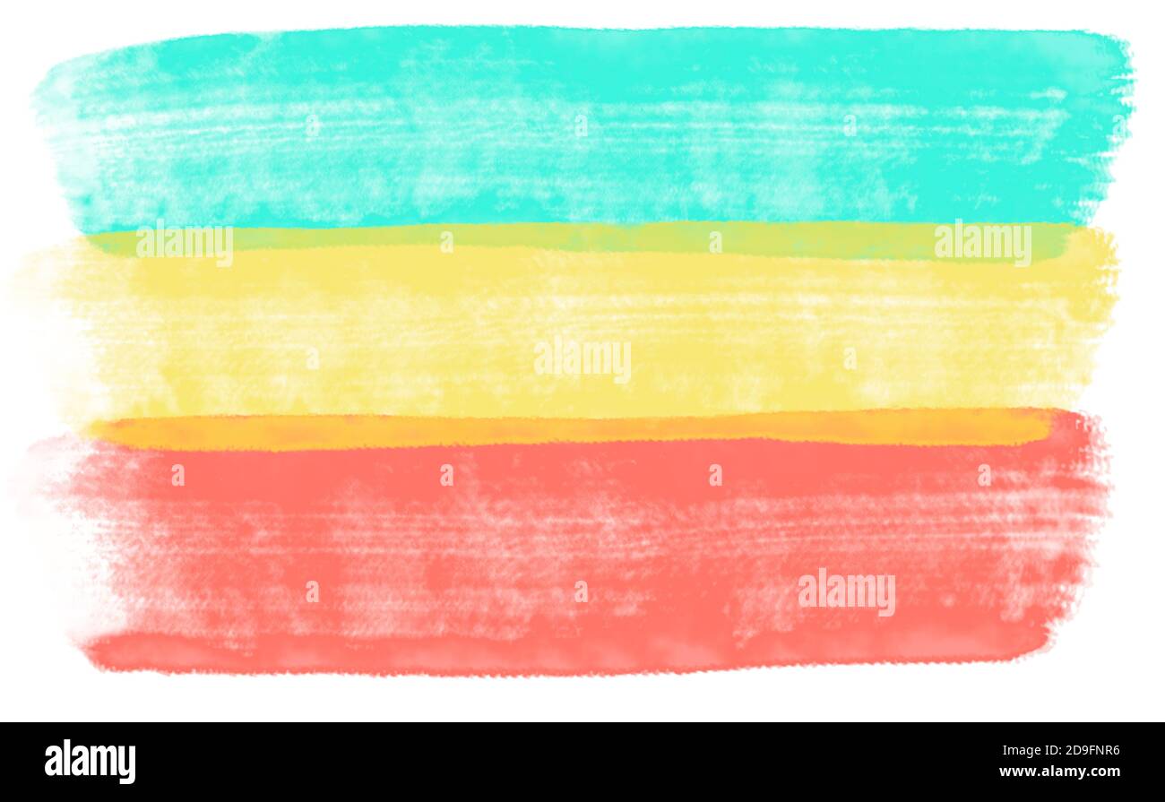 Strisce acquerello in turchese, giallo e rosso isolato su sfondo bianco. Illustrazione generata dal computer. Foto Stock