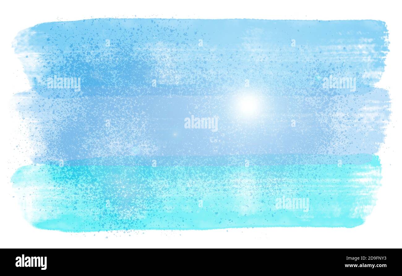 Paesaggio astratto acquerello con sole sopra mare isolato su sfondo bianco. Illustrazione generata dal computer. Foto Stock