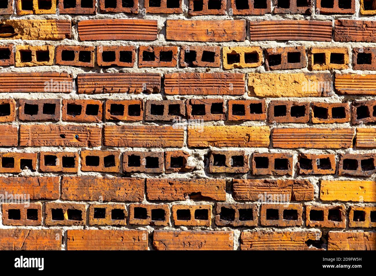Mattoni rossi, parete, sfondo, sfondo, costruzione, edificio, stratificato, Warsw, Polonia, Soho Factory Foto Stock