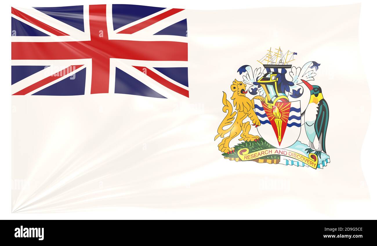 Illustrazione 3d di una bandiera ondulata del territorio antartico britannico Foto Stock
