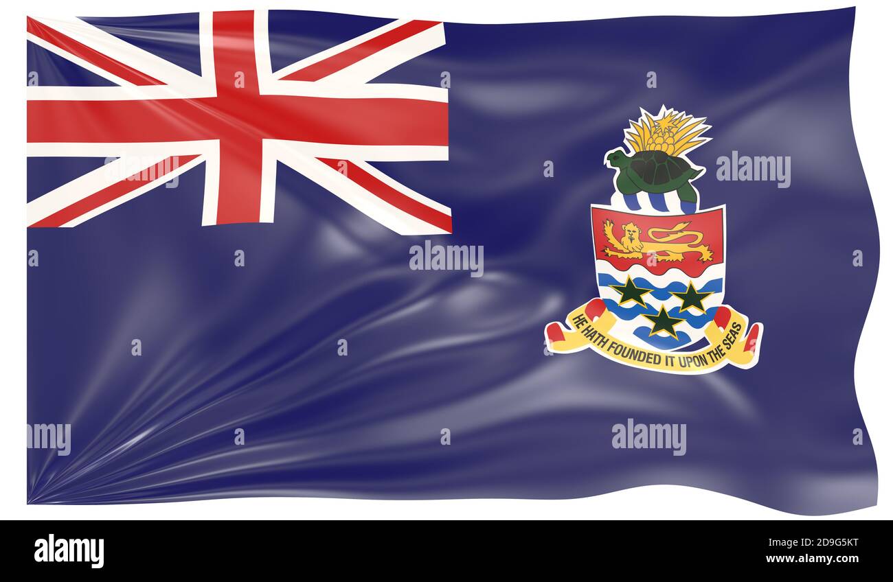 Illustrazione 3d di una bandiera ondulata delle Isole Cayman Foto Stock