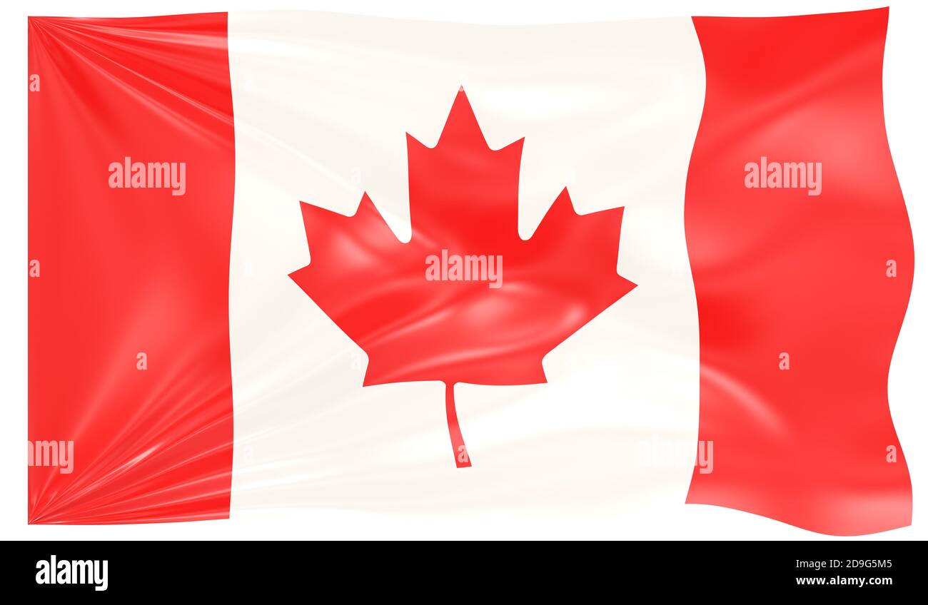 Illustrazione 3d di una bandiera ondulata del Canada Foto Stock