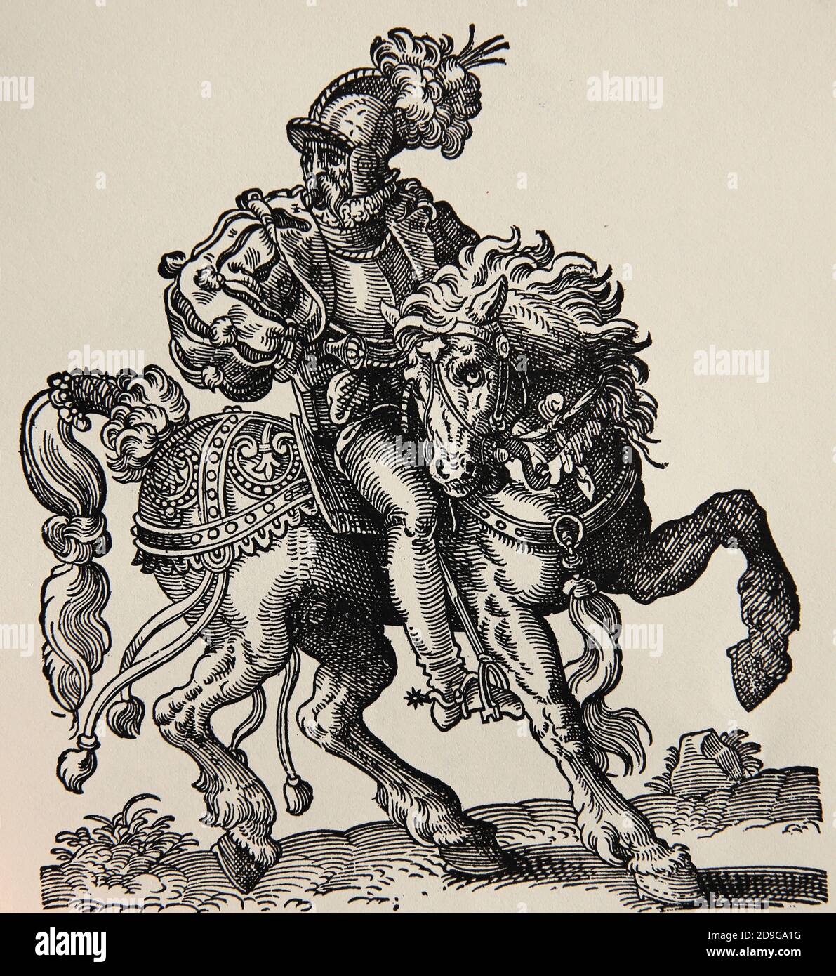 Rinascimento. 16 ° secolo. Uomo di cavalleria. Incisione di Jost Amman, XVI secolo. Foto Stock