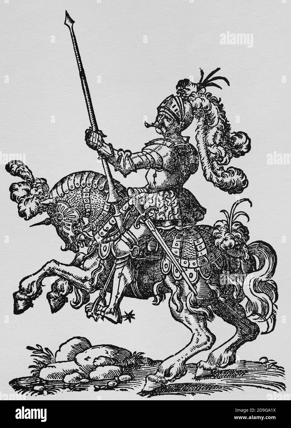 Scovare. Rinascimento. Jouster con lancia. Engravinb di Jost Amman, 16 ° secolo. Foto Stock