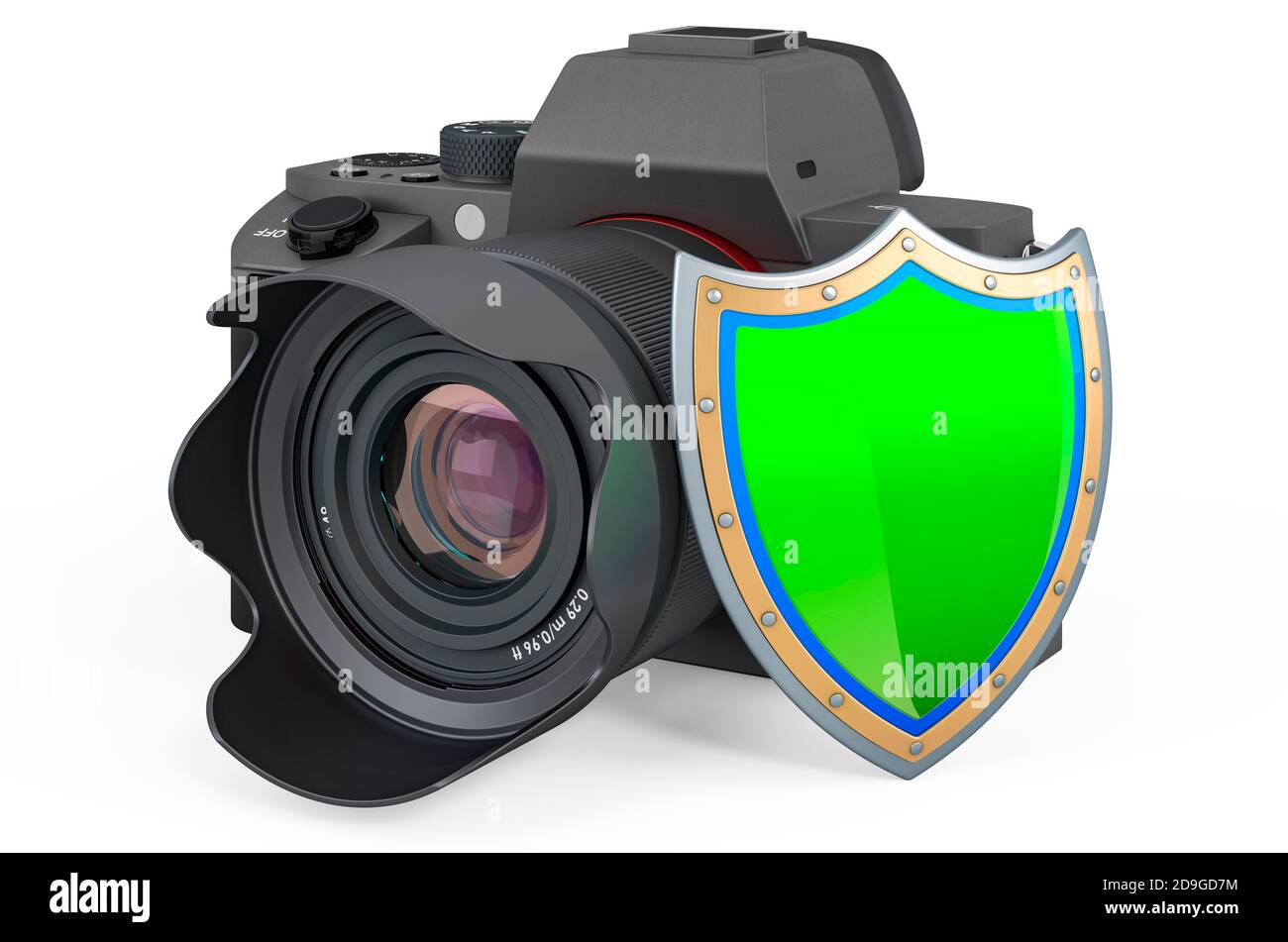 Fotocamera digitale con schermatura, rendering 3D isolato su sfondo bianco Foto Stock