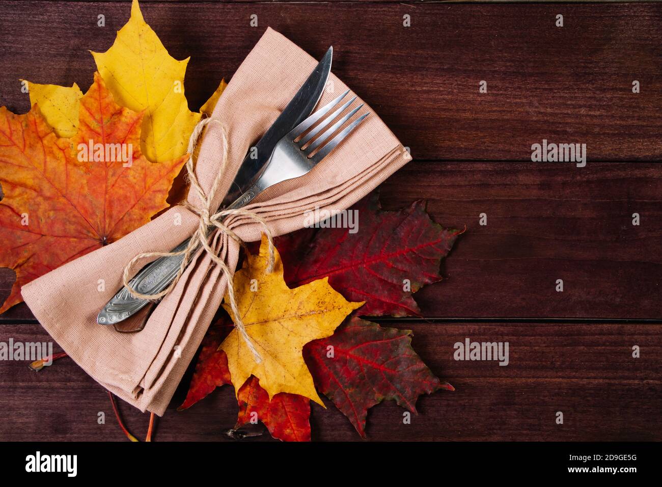 Buon giorno del Ringraziamento. Posate per cena festosa. Foto Stock
