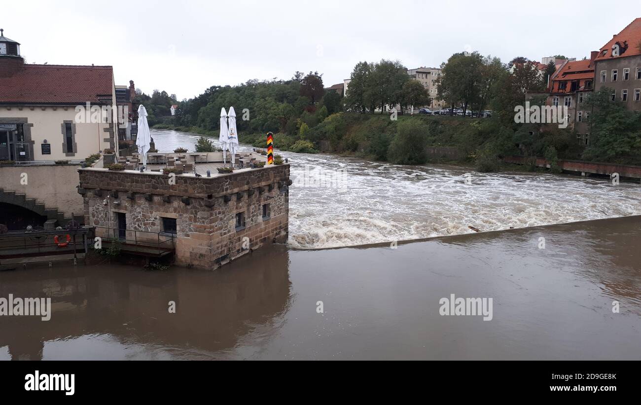 görlitz neisse hochwasser pegel am 15.10.2020 Foto Stock