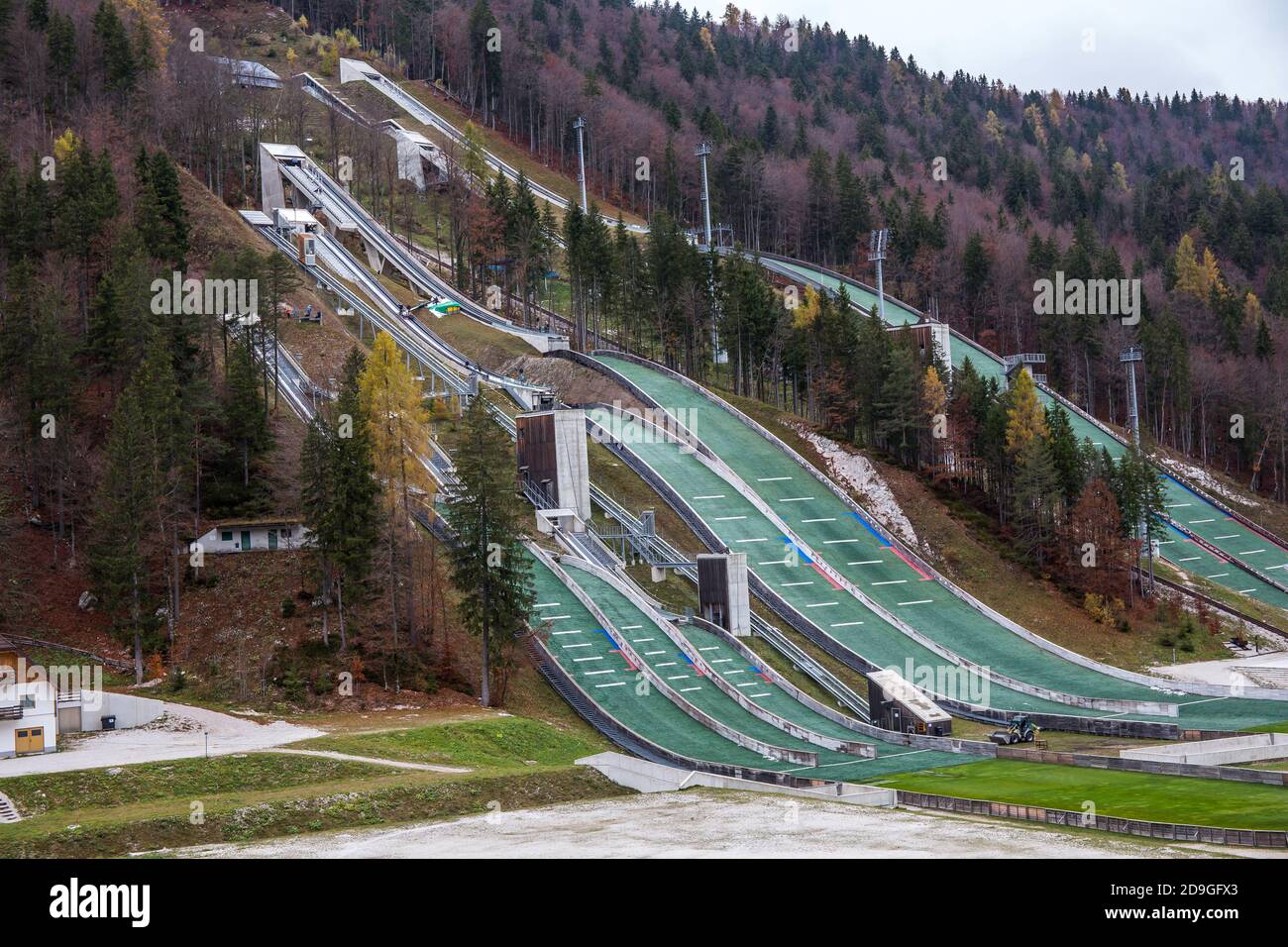 Salti da sci nella località di Planica in Slovenia. Foto Stock
