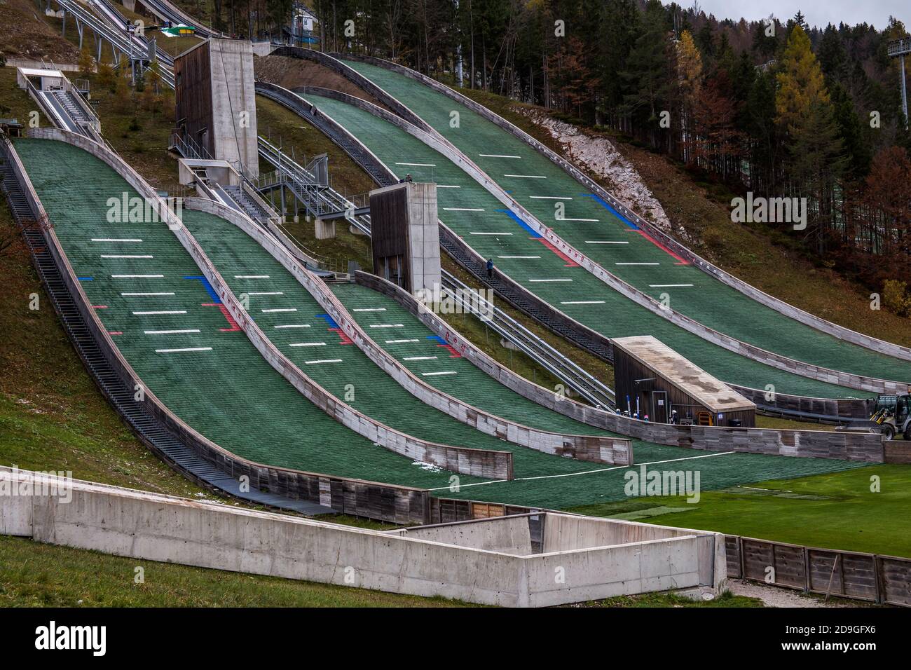 Salti da sci nella località di Planica in Slovenia. Foto Stock