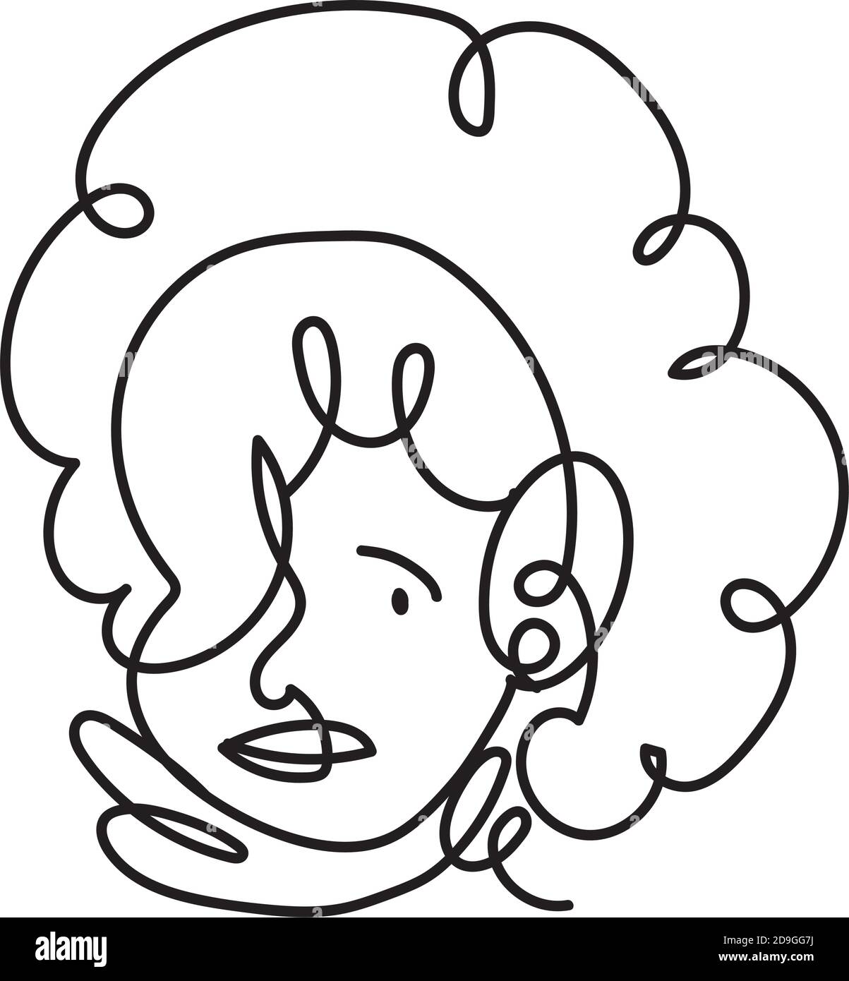 donna faccia capelli ricci linea continua, disegno isolato illustrazione vettoriale Illustrazione Vettoriale