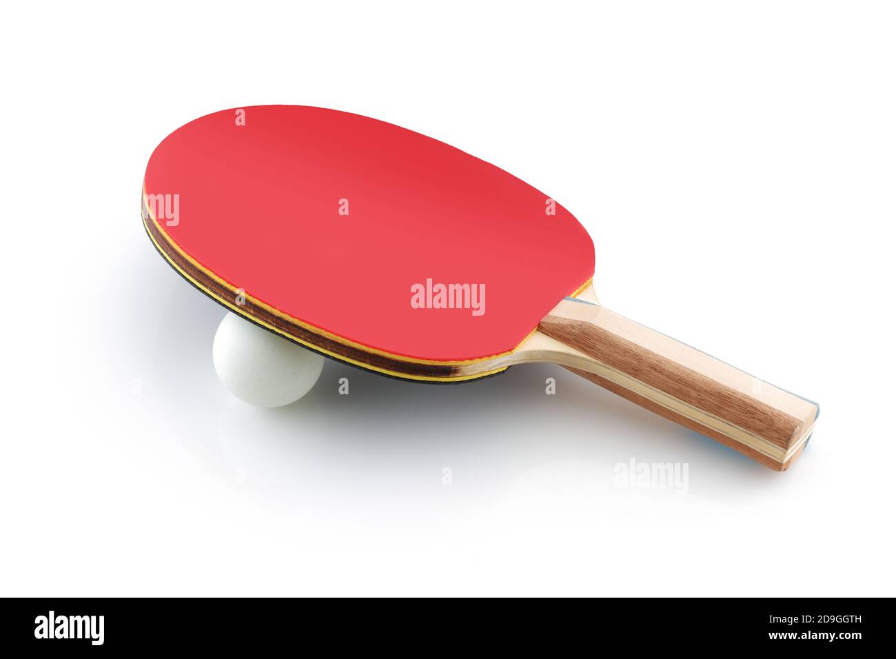 Tavolo da ping pong bat ping pong paddle con palla su bianco Foto Stock