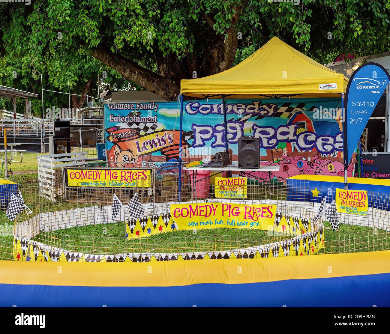 MACKAY, QUEENSLAND, AUSTRALIA - 16 GIUGNO 2019: Gare di suino comico al Pioneer Valley Country Show Foto Stock