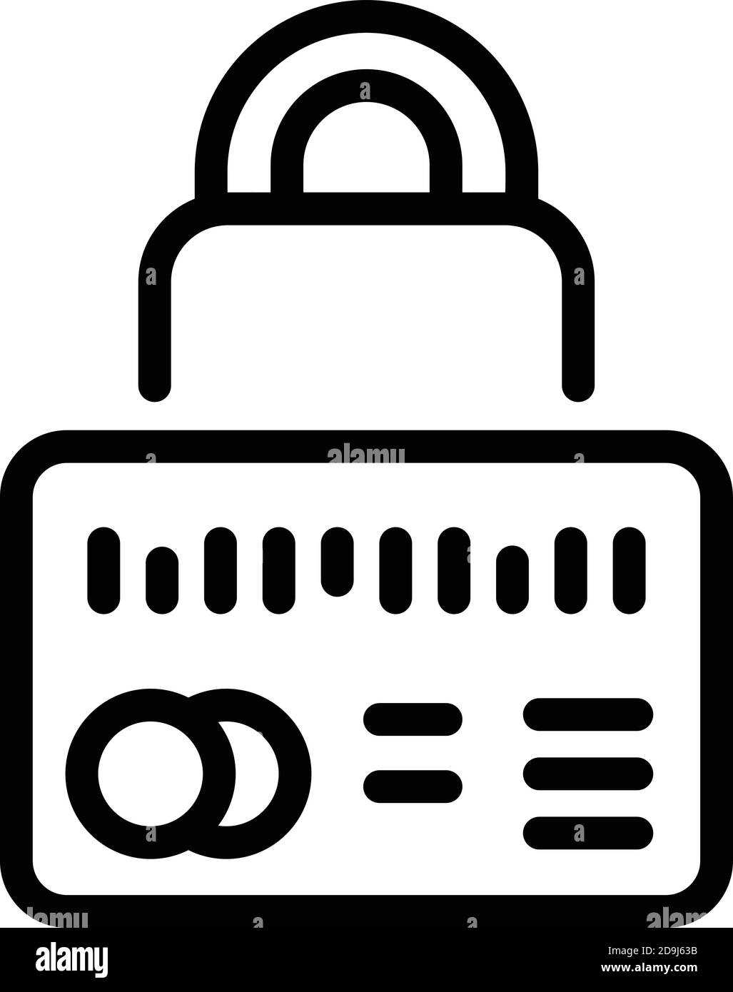 Icona della cassaforte della carta di credito. Contorno carta di credito sicuro vettore icona per web design isolato su sfondo bianco Illustrazione Vettoriale