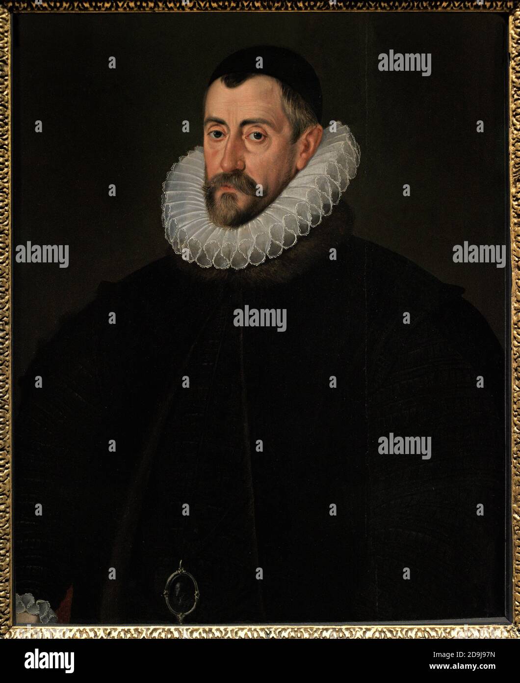 Sir Francis Walsingham (c.1532-1590). Segretario principale (1573-1590) della Regina Elisabetta i d'Inghilterra. Ritratto attribuito a Giovanni de Critz il Vecchio (1551-1642). Olio su pannello, c.1585. National Portrait Gallery. Londra, Inghilterra, Regno Unito. Foto Stock