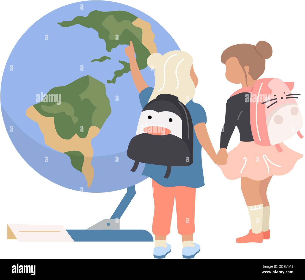 Ragazze prescolare in Planetarium colore piatto vettore carattere senza volto Illustrazione Vettoriale