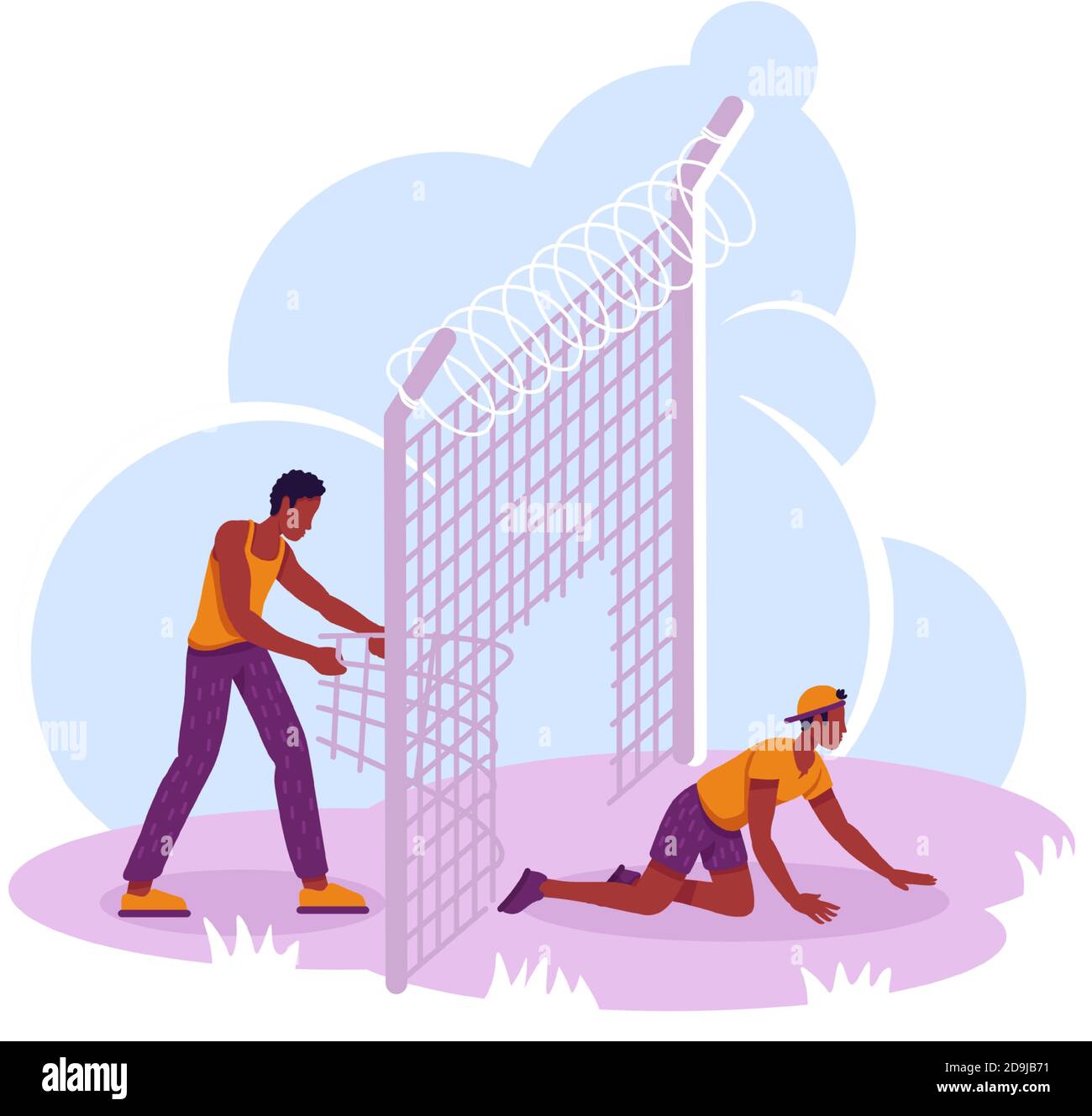 I rifugiati che attraversano il paese bordo 2D vettore web banner, poster Illustrazione Vettoriale