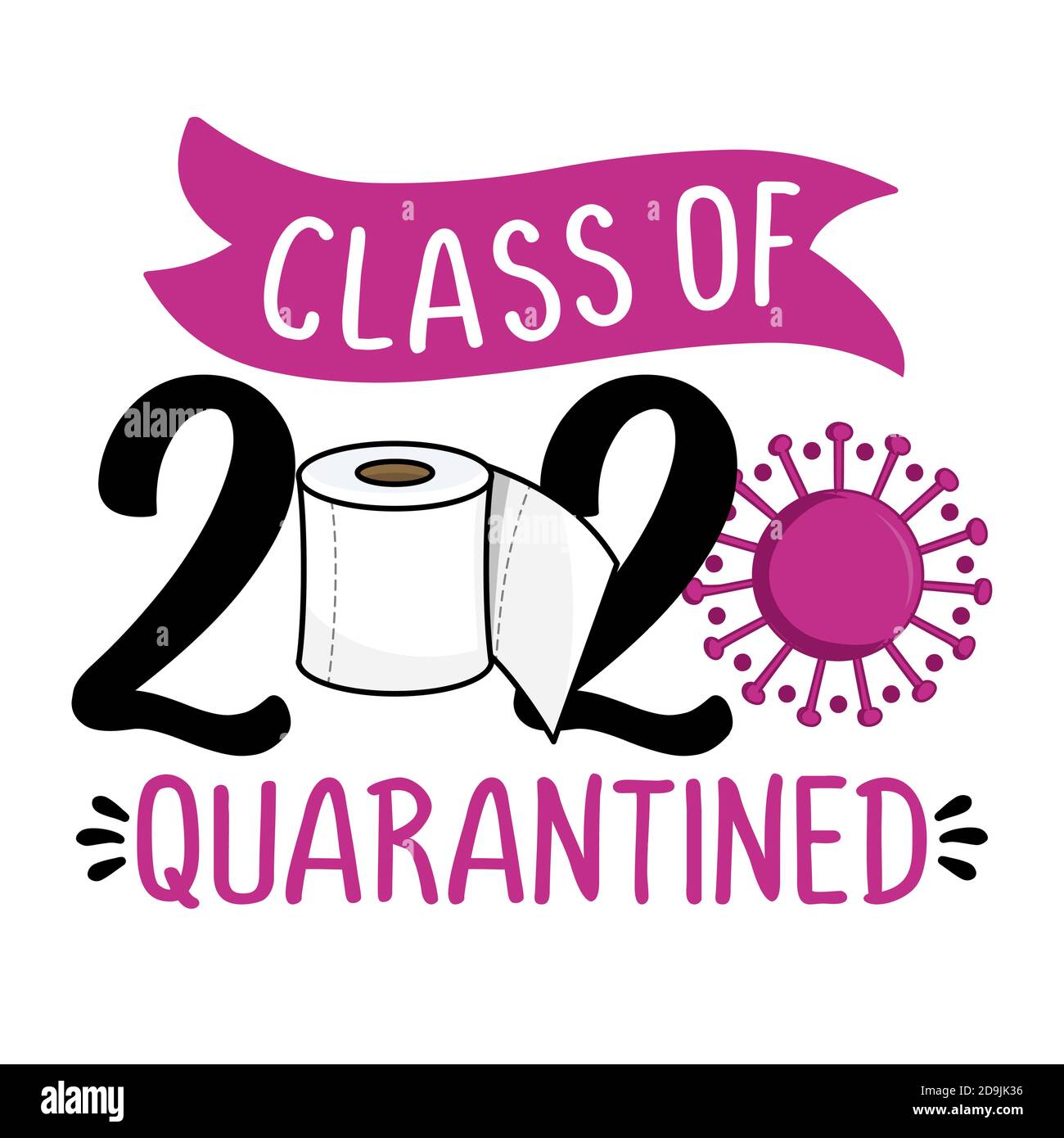 Classe di 2020 in quarantena - poster tipografico con testo per i tempi di auto-quarantena. La motivazione dello script della lettera della mano cattura il disegno della parola. STOP cor Illustrazione Vettoriale