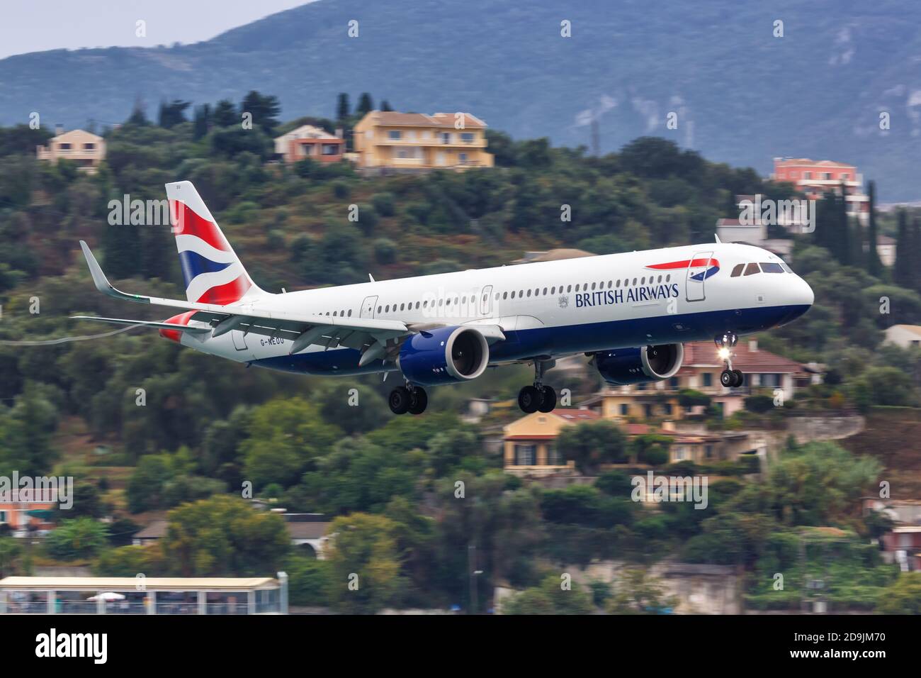 Corfù, Grecia - 18 settembre 2020: British Airways Airbus A321neo aereo all'aeroporto di Corfù in Grecia. Airbus è un bas europeo di fabbricazione di velivoli Foto Stock