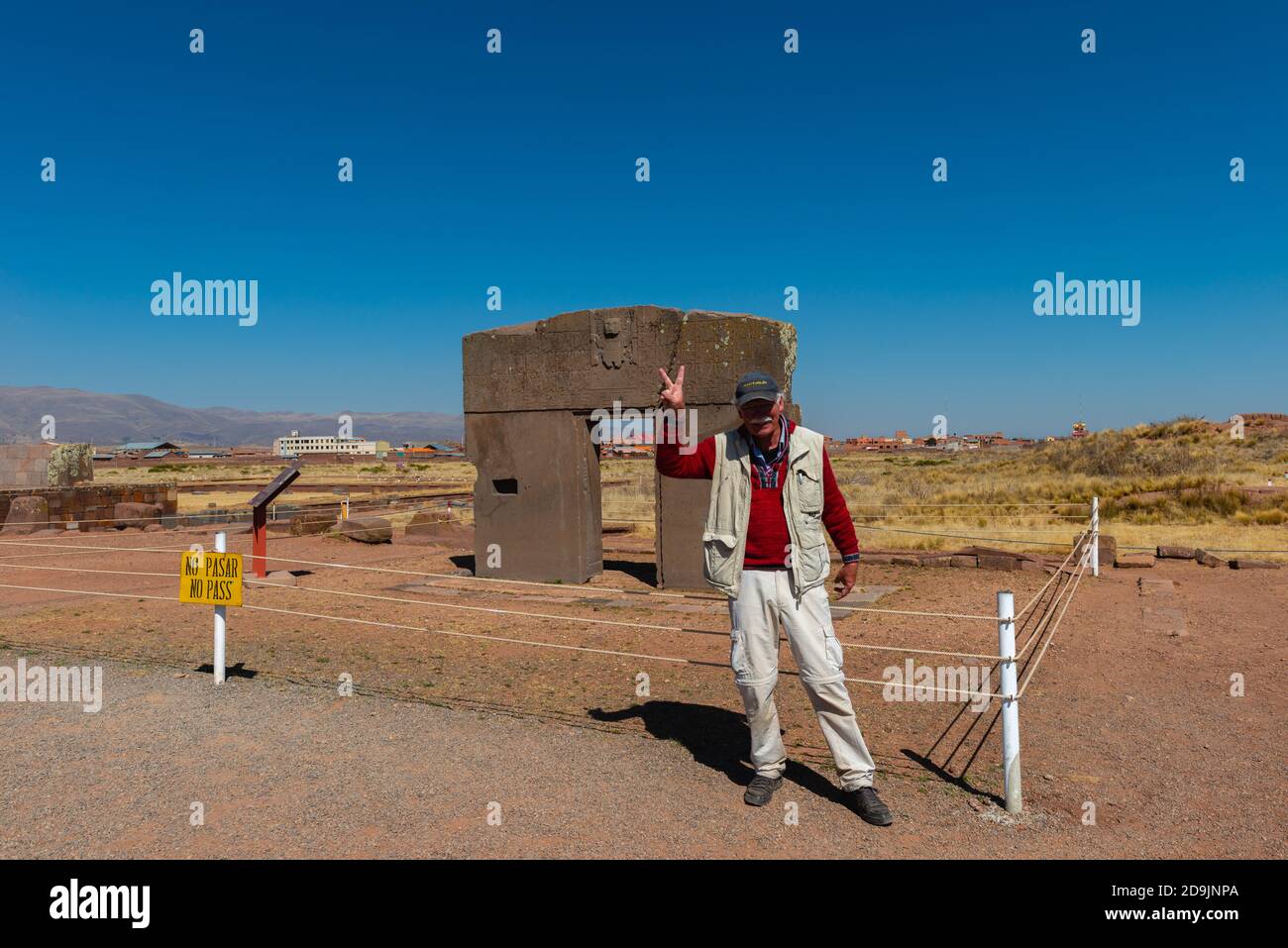 Puerta del sol, Kalasaya, sito archeologico Tiwanaku o Tiahuanaco, patrimonio mondiale dell'UNESCO, Altiplano, la Paz, Bolivia, America Latina Foto Stock
