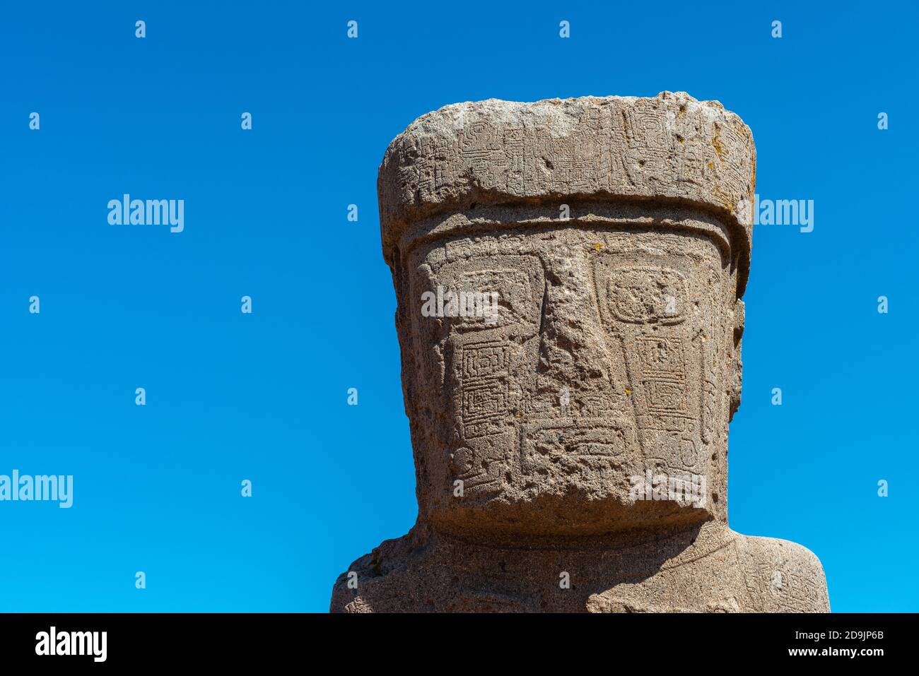 Monolito Estela Ponce, Kalasasya, sito archeologico Tiwanaku o Tiahuanaco, patrimonio mondiale dell'UNESCO, Altiplano, la Paz, Bolivia, America Latina Foto Stock