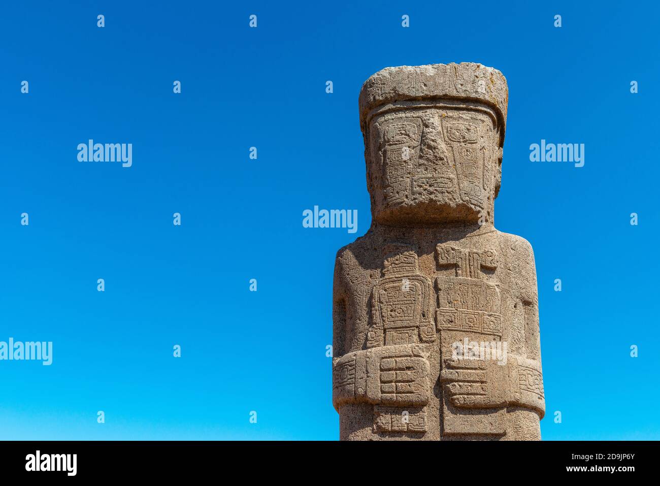 Monolito Estela Ponce, Kalasasya, sito archeologico Tiwanaku o Tiahuanaco, patrimonio mondiale dell'UNESCO, Altiplano, la Paz, Bolivia, America Latina Foto Stock