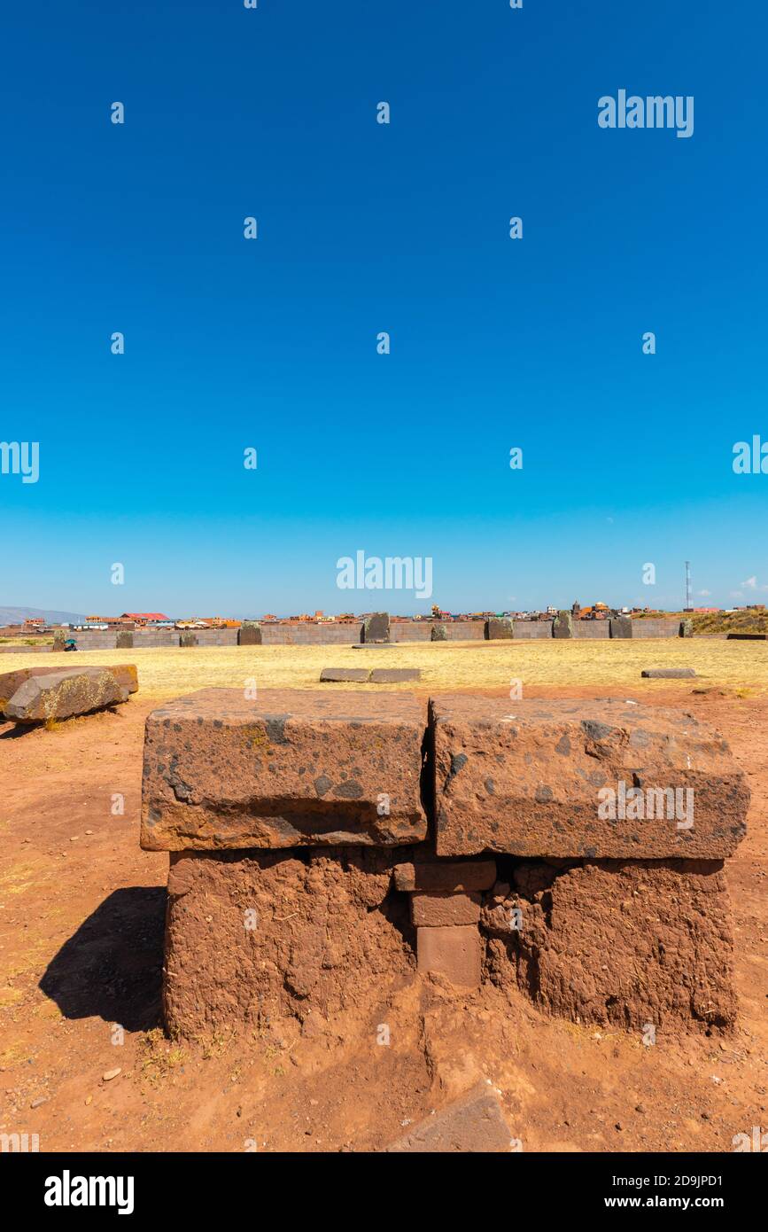 Cuartos cerimoniales Kalasasya, sito archeologico Tiwanaku o Tiahuanaco, patrimonio mondiale dell'UNESCO, Altiplano, la Paz, Bolivia, America Latina Foto Stock