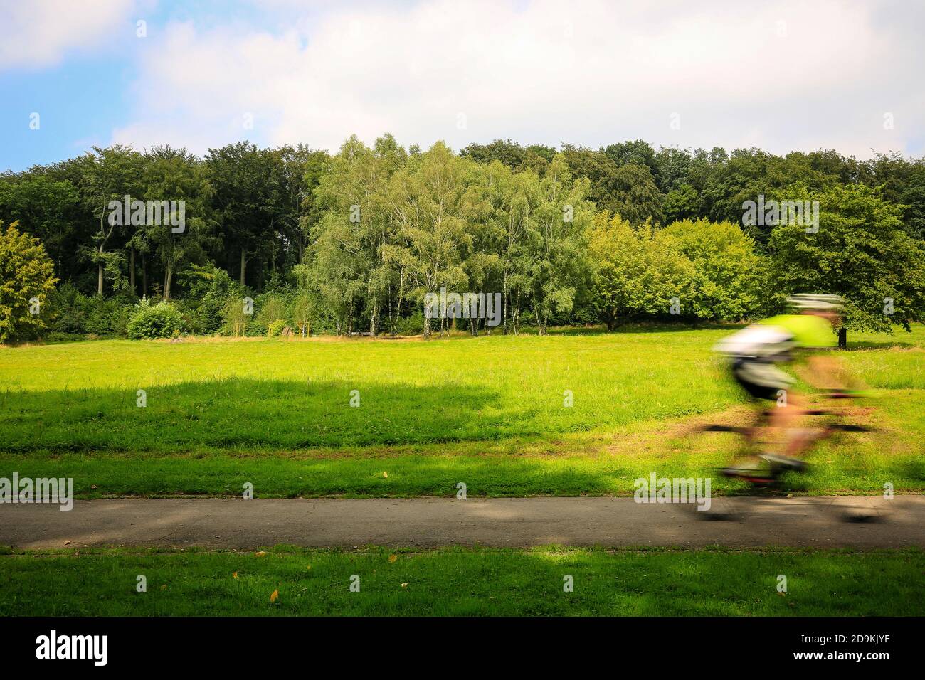 Essen, Renania Settentrionale-Vestfalia, Ruhr Area, Germania, l'Hallopark tra Stoppenberg e Schonnebeck è una delle più antiche aree verdi di Essen, ciclisti qui in occasione della capitale verde d'Europa Essen 2017. Foto Stock