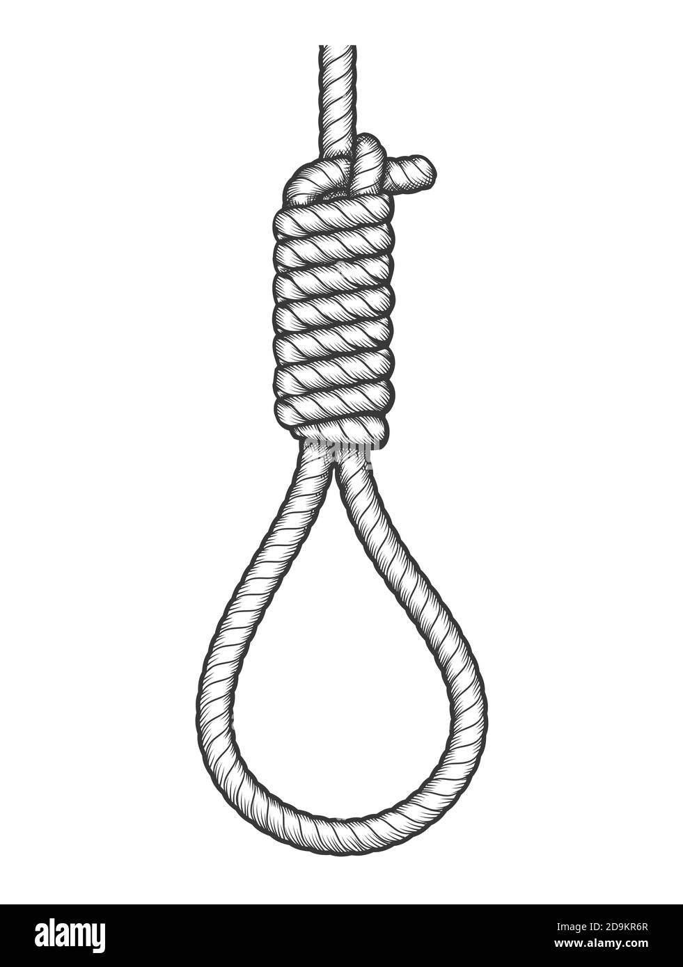 Hangmans cappio Tattoo disegnato in stile incisione. Illustrazione vettoriale. Illustrazione Vettoriale