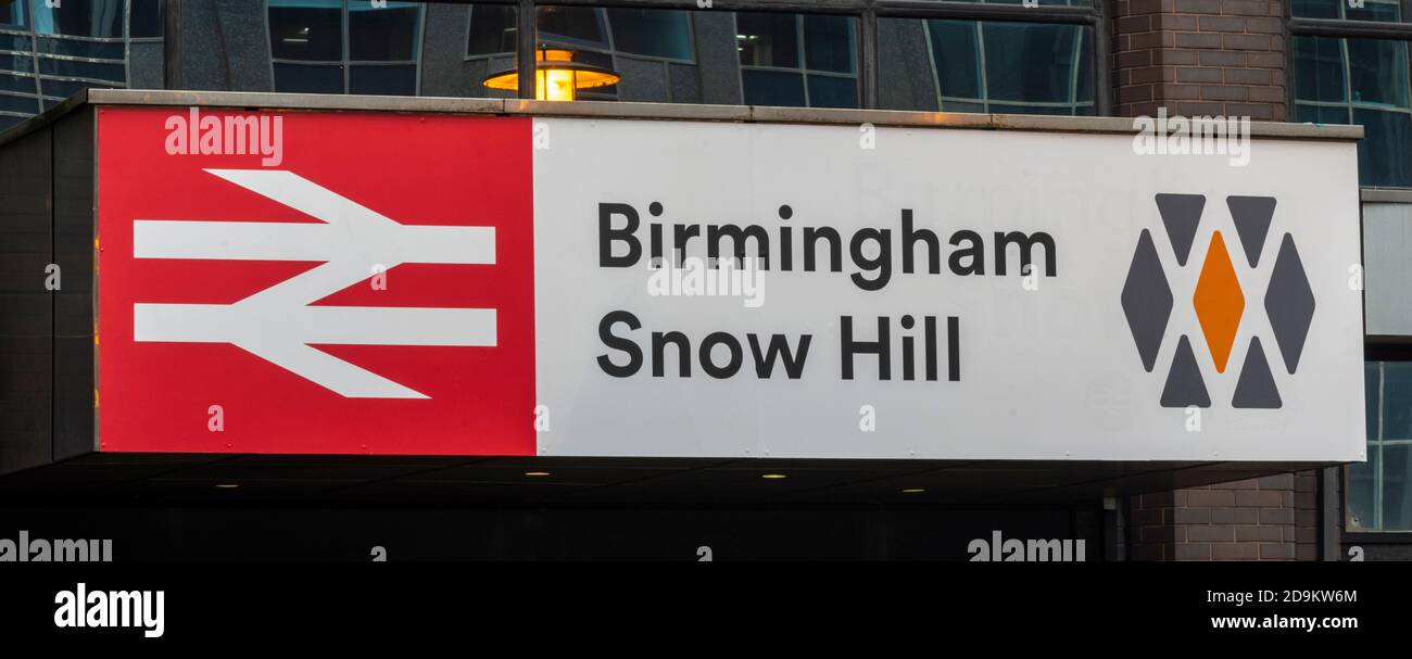 British Rail Station Birmingham Snow Hill cartello nome, Snow Hill, Birmingham, West Midlands, Inghilterra, Regno Unito Foto Stock