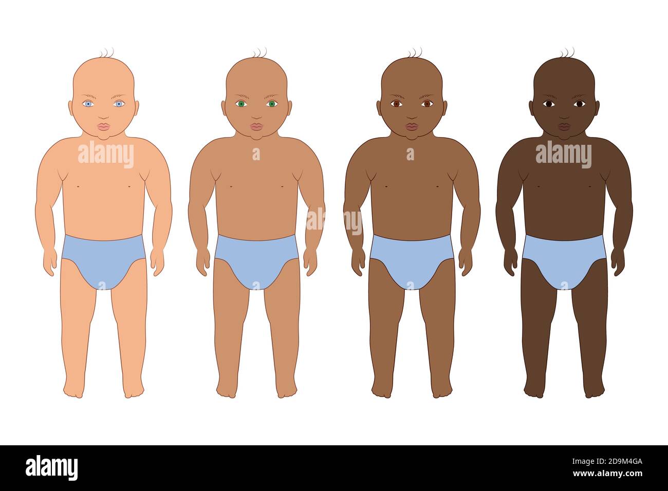 Baby set internazionale con diverse razze. Illustrazione vettoriale. Latino, afroamericano e caucasico etnico Illustrazione Vettoriale