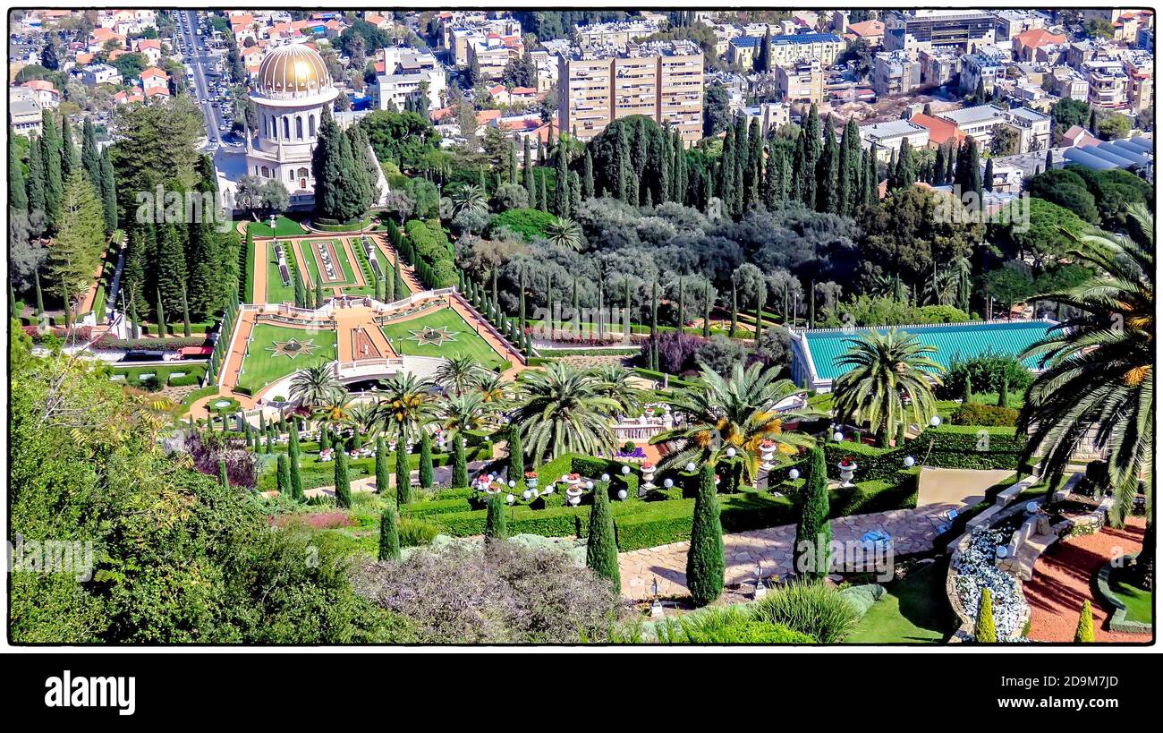 Bahai giardini e tempio sulle pendici del Carmel montagna, Haifa città, Israele Foto Stock