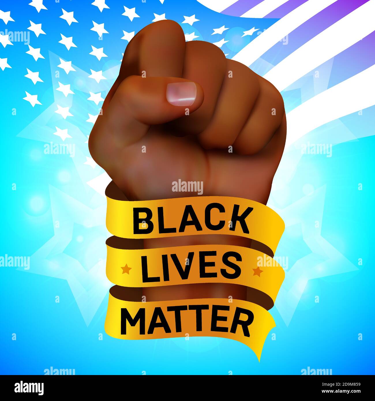 Le vite nere contano il movimento contro il razzismo. Manifesto di protesta vettoriale o banner sui diritti umani dei neri negli Stati Uniti con un pugno sollevato di umani africani Illustrazione Vettoriale