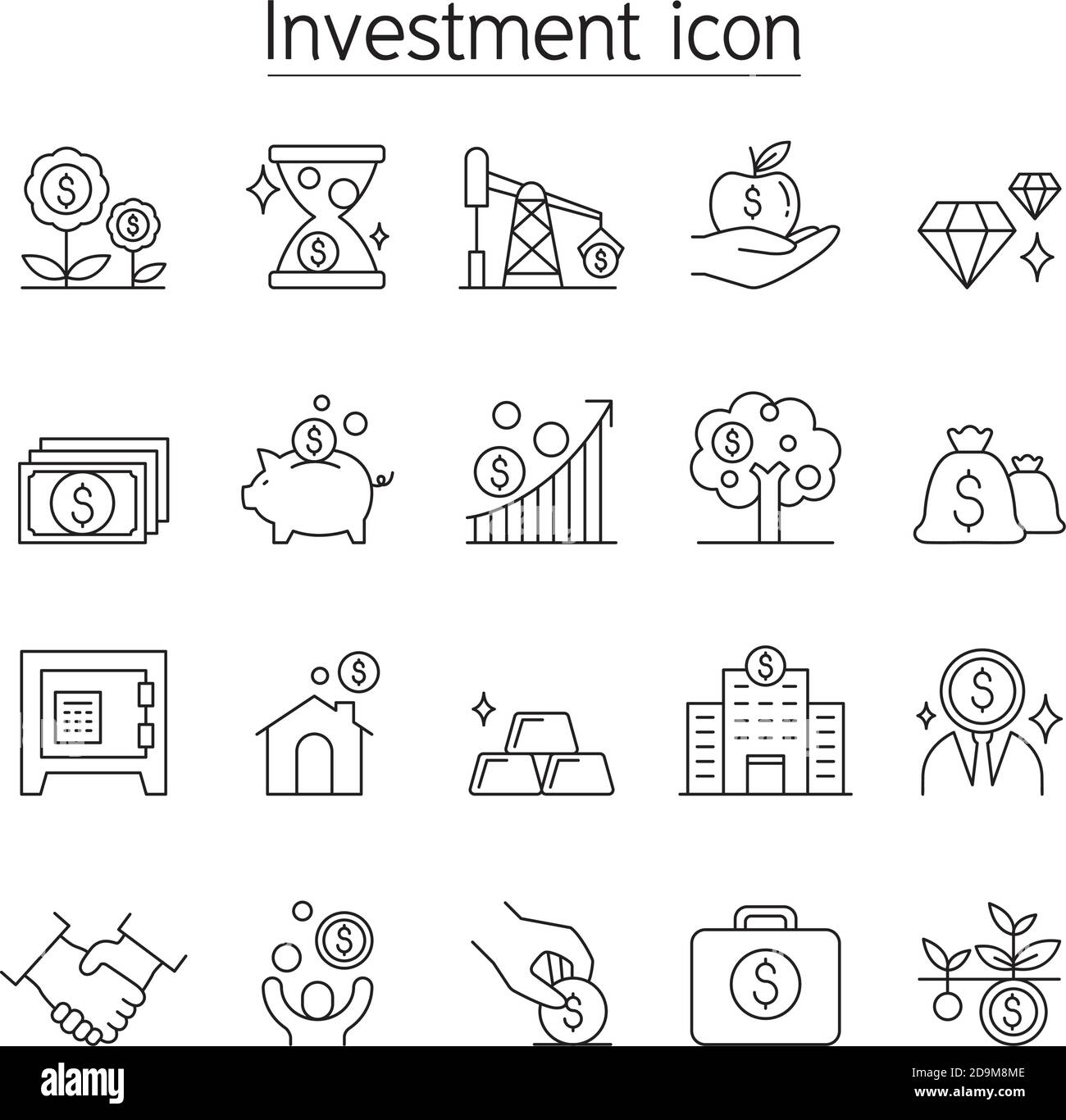 Icona di investimento e banking in stile sottile Illustrazione Vettoriale