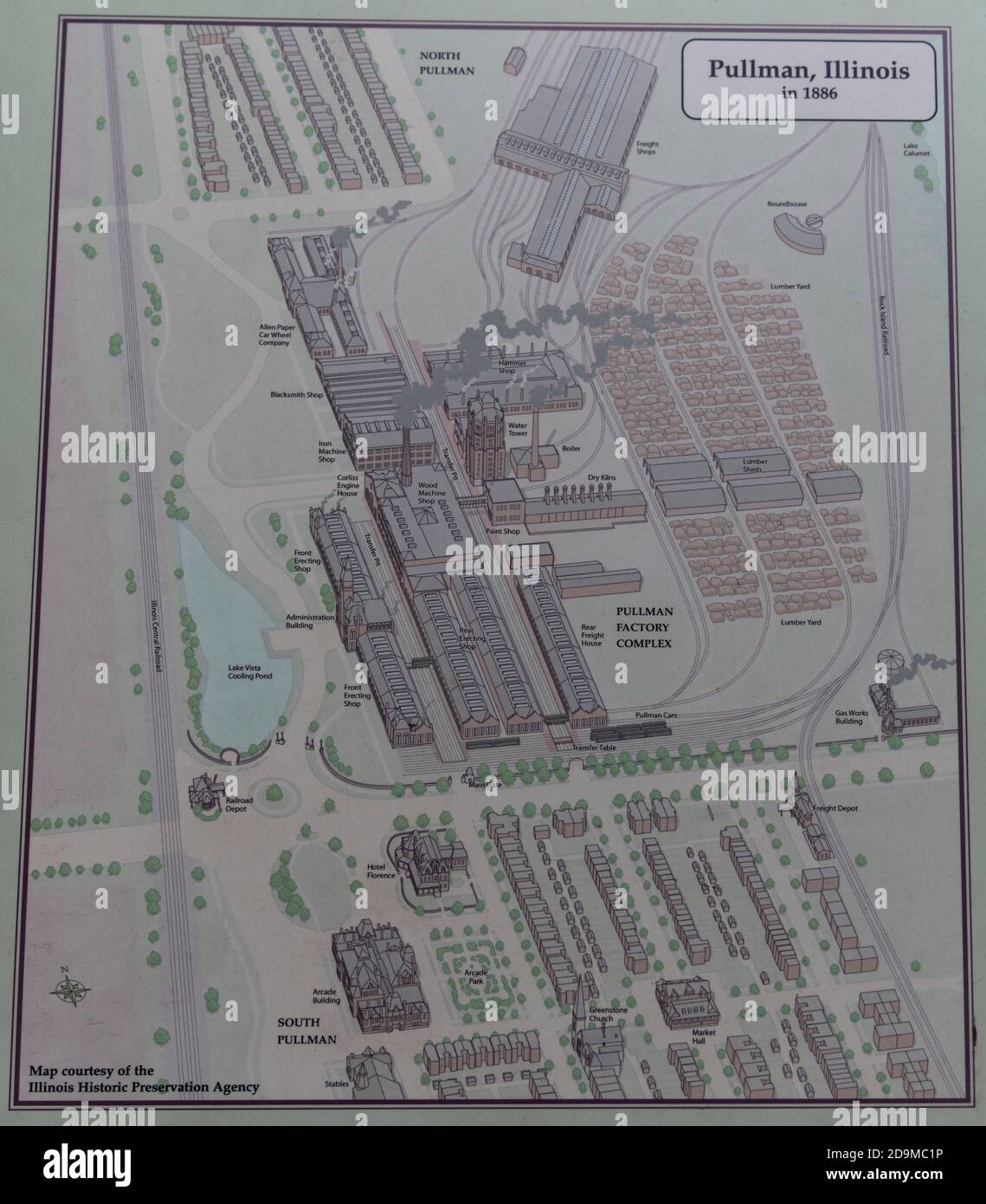 Mappa Pullman Park che mostra la città dell'azienda Pullman a sud Side Chicago Foto Stock