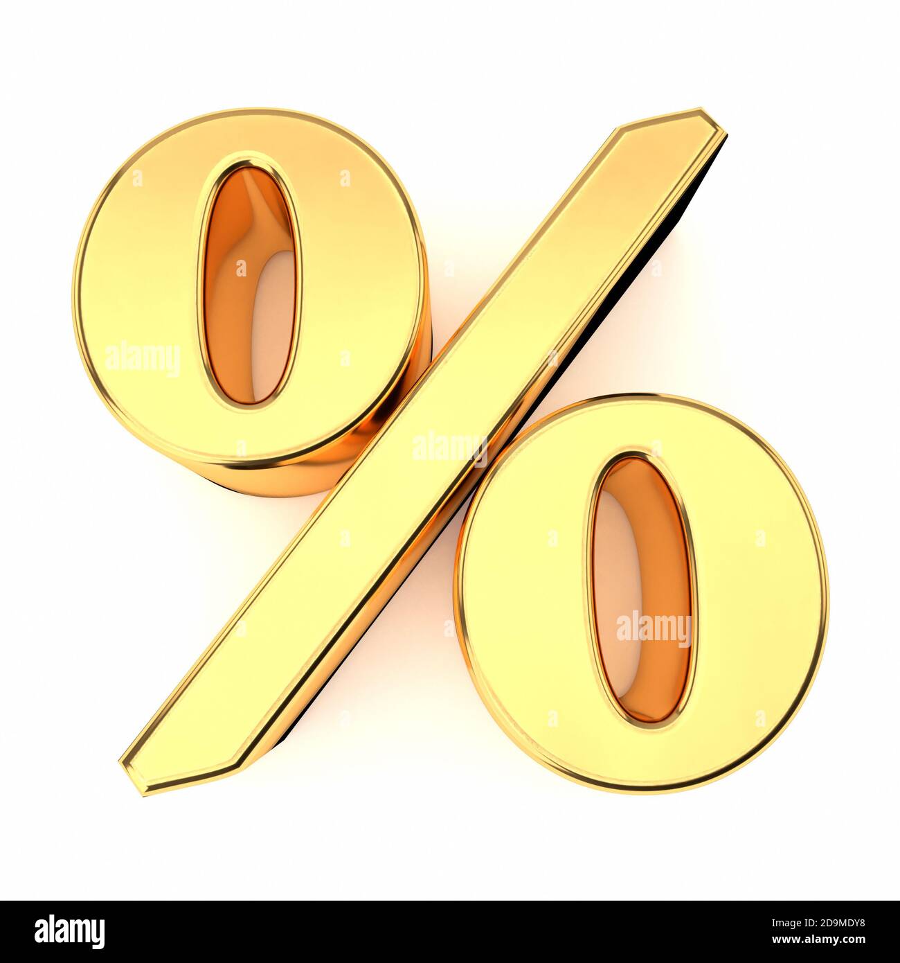 Simbolo percentuale d'oro isolato su bianco. Concetto aziendale. rendering 3d Foto Stock