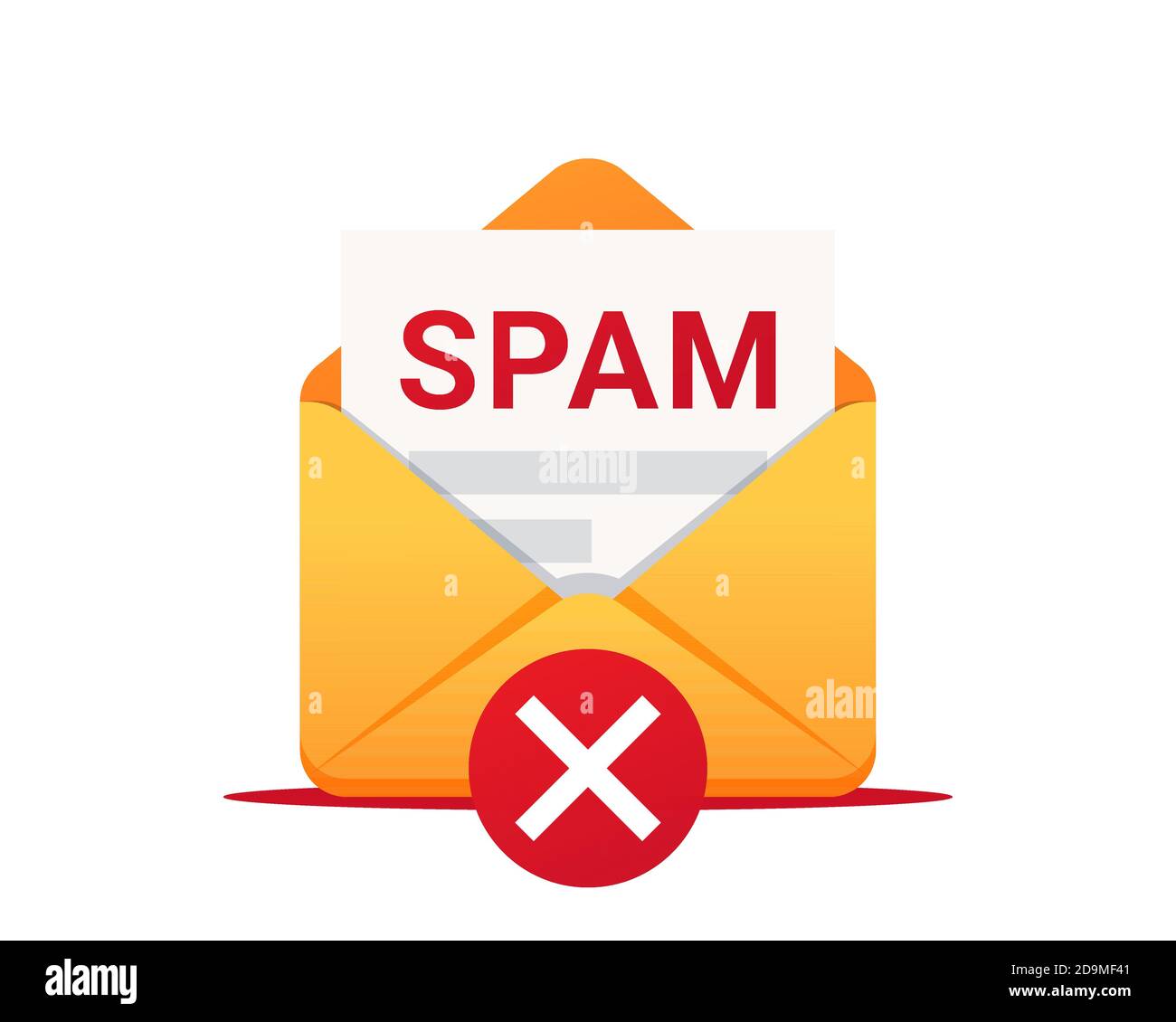 SPAM e-mail, icona vettoriale. Busta con spam. Hacking della casella di posta elettronica, avviso di spam. Protezione antispam Illustrazione Vettoriale