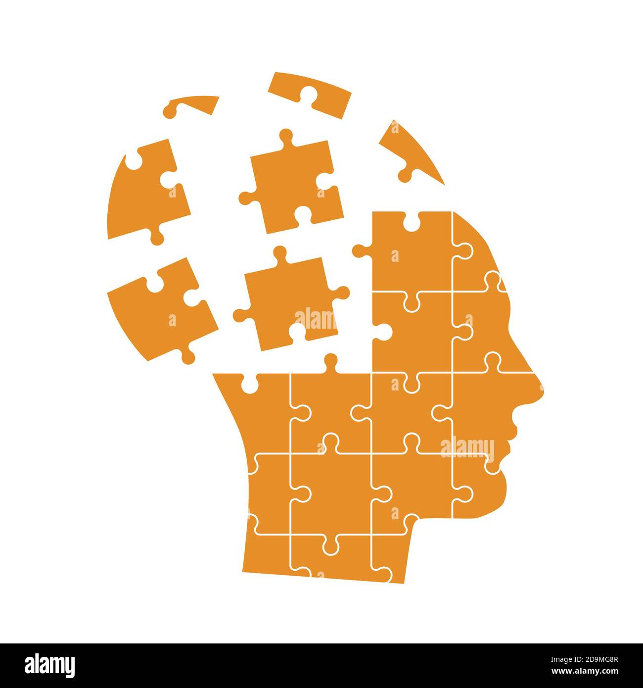 Puzzle di una testa vista dal lato disarmante. Pezzi separati. Illustrazione vettoriale Illustrazione Vettoriale