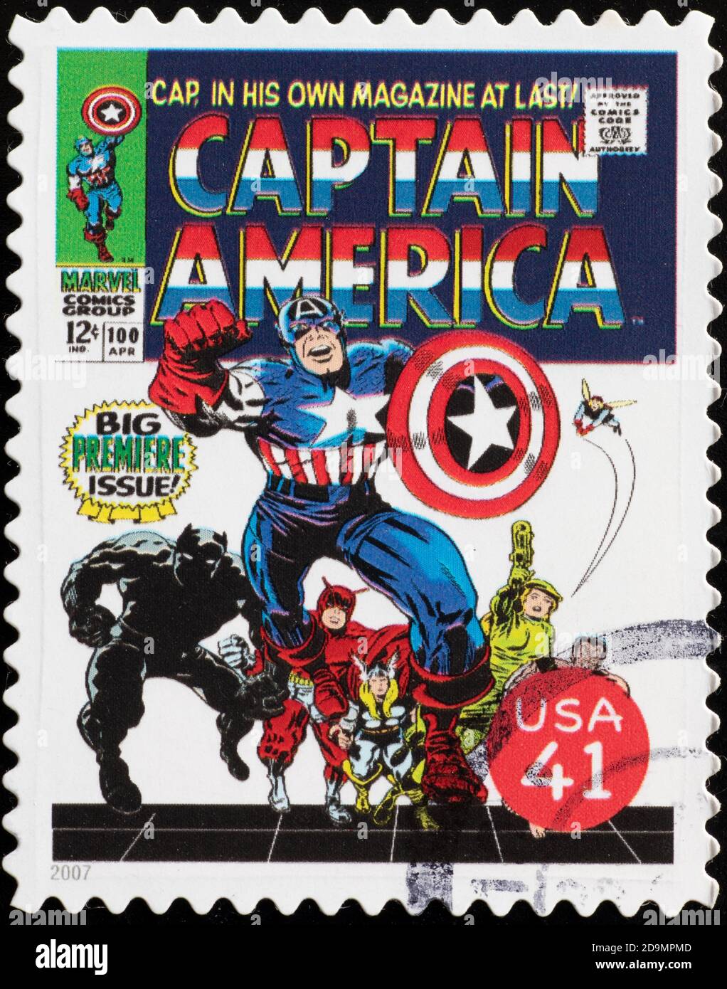 Copertina della rivista Captain America sul francobollo Foto Stock