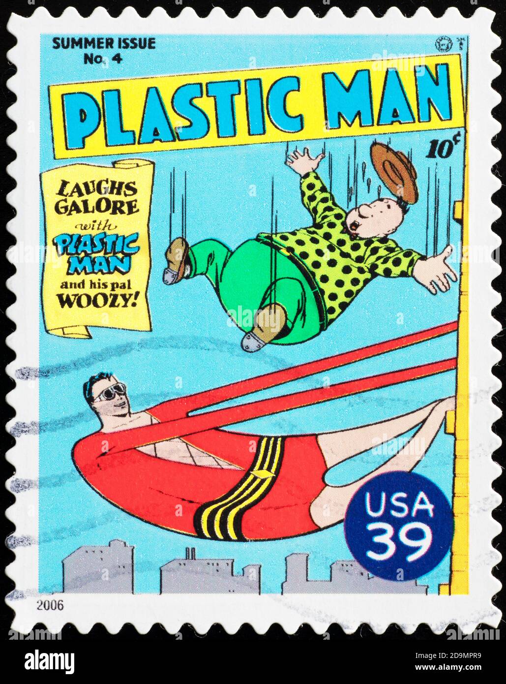 Copertina della rivista Plastic MAN sul francobollo americano Foto Stock