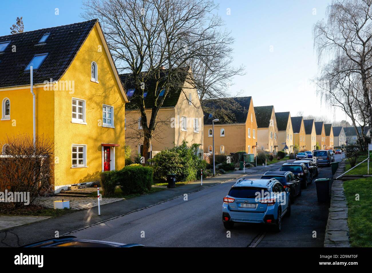 Tipiche case coloniche su Heimaterde, Mülheim an der Ruhr, zona della Ruhr, Nord Reno-Westfalia, Germania Foto Stock