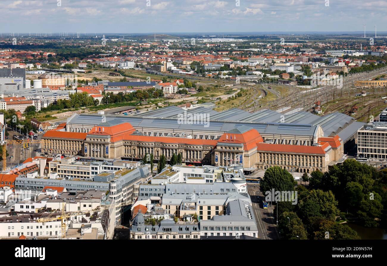 Lipsia, Sassonia, Germania, stazione centrale di Lipsia, Stadtuebersicht, centro storico. Foto Stock