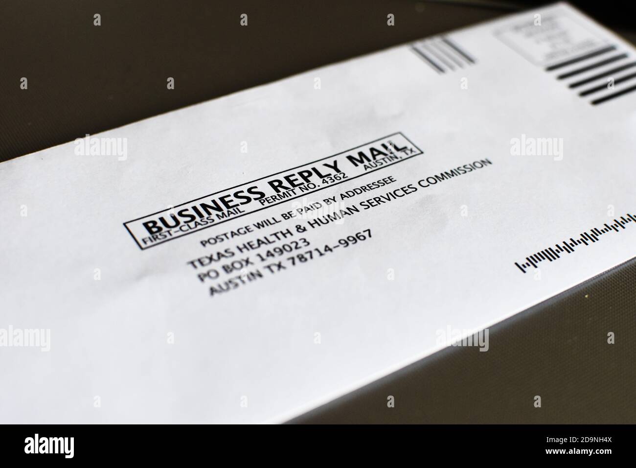 San Antonio, TX/USA - 6 novembre 2020 - Business Reply mail, First Class, Texas Health and Human Services commission in Austin Foto Stock