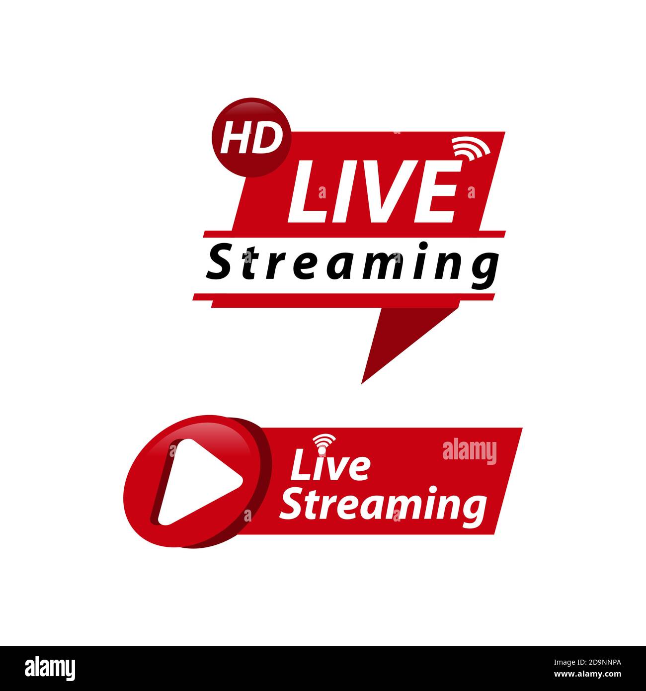Logo Live streaming - elemento di design vettoriale rosso con gioco Pulsante per notizie e trasmissioni TV o online Illustrazione Vettoriale