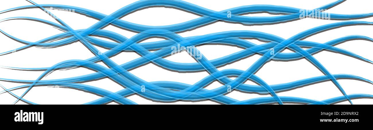 Sfondo astratto di linee intrecciate ondulate con ombre, blu chiaro su bianco Illustrazione Vettoriale