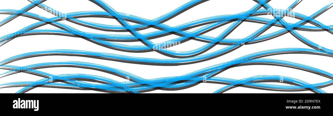 Sfondo astratto di linee intrecciate ondulate con ombre, blu chiaro su bianco Illustrazione Vettoriale