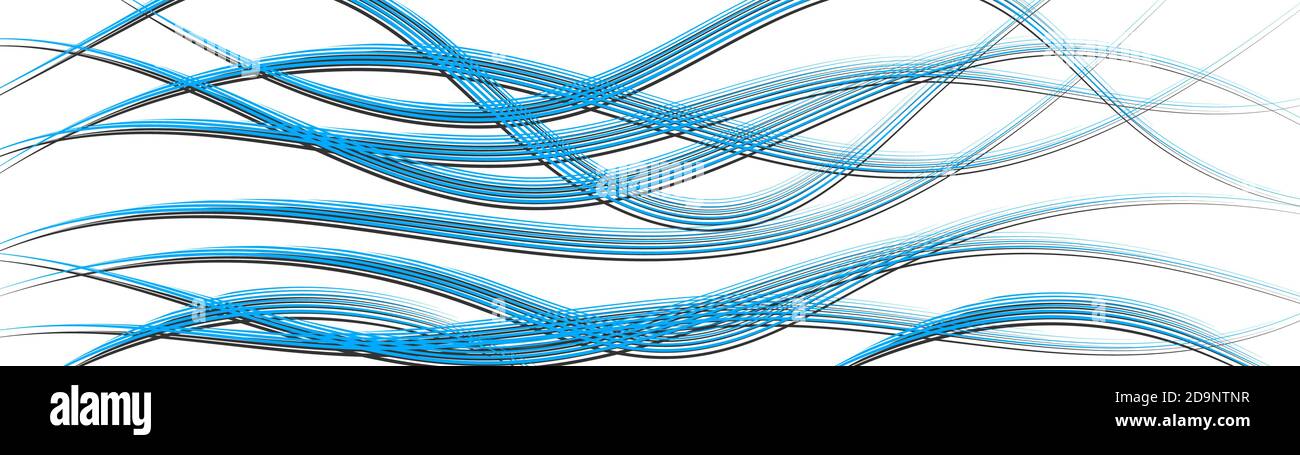 Sfondo astratto di linee intrecciate ondulate con ombre, blu chiaro su bianco Illustrazione Vettoriale