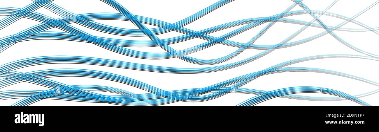 Sfondo astratto di linee intrecciate ondulate con ombre, blu chiaro su bianco Illustrazione Vettoriale