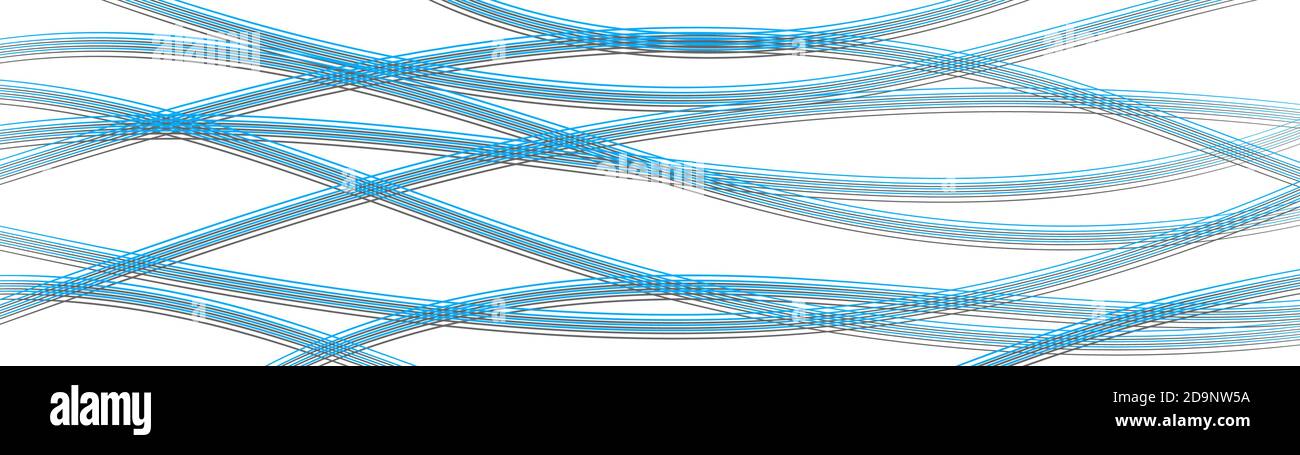Sfondo astratto di linee intrecciate ondulate con ombre, blu chiaro su bianco Illustrazione Vettoriale